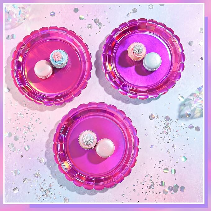 NatNarr 30 Pk Iridescent Pink Plates 7" Holographic Dessert Cake Plates | Small - Image 7