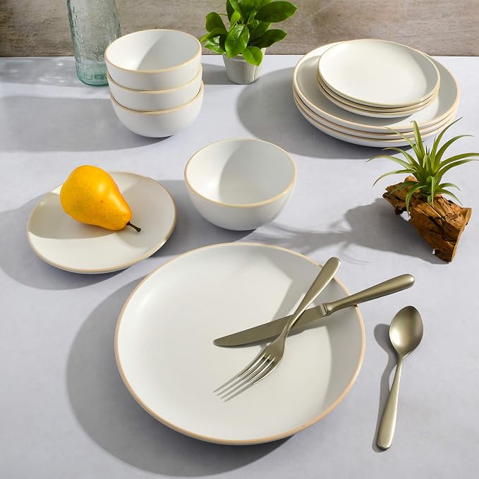 Gibson Home Rockaway 12-Piece Round Stoneware Dinnerware Set, Service - Image 5