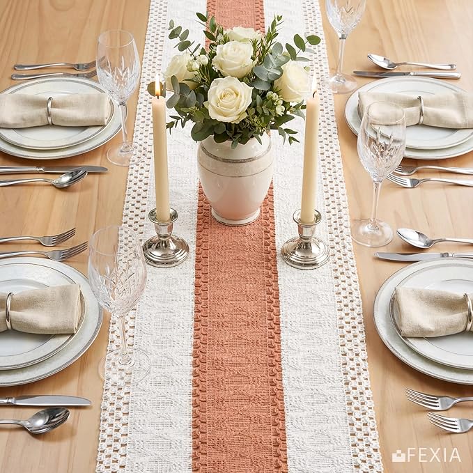 Boho Table Runner for Home Decor 12x72 Coral Farmhouse Decorations | 72 Inches - Image 8