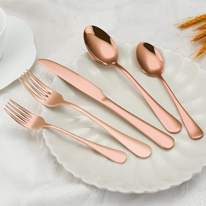 Rose Gold Silverware Set for 4, Flatware Cutlery Set 20 Piece | Premium - Image 6