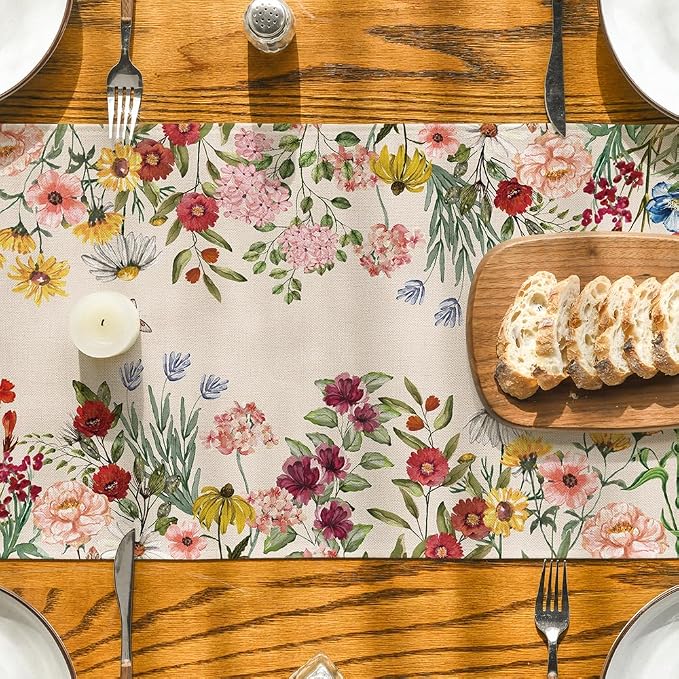 Artoid Mode Plants Floral Butterfly Valentine's Day Table Runner, Anniversary - Image 7