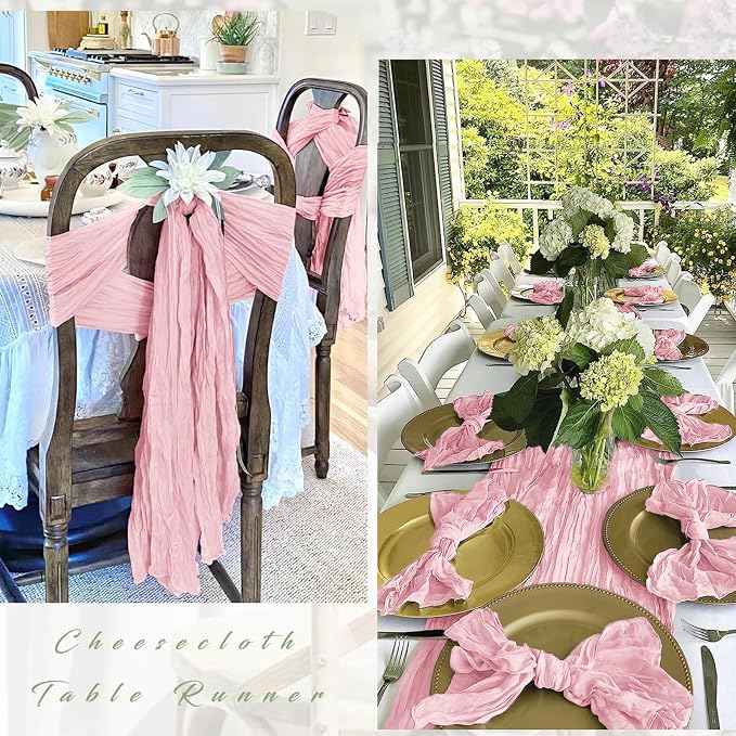 12 Pack Light Pink Cheesecloth Table Runner 17 x 108 Inch Gauze Table Runner - Image 3