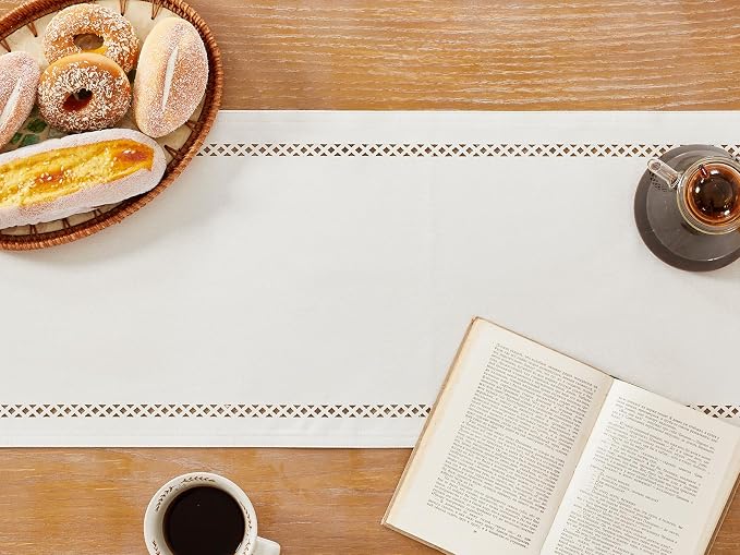 Rustic Burlap Table Runner, Off White Table Runners 36 inches Long | Double - Image 3
