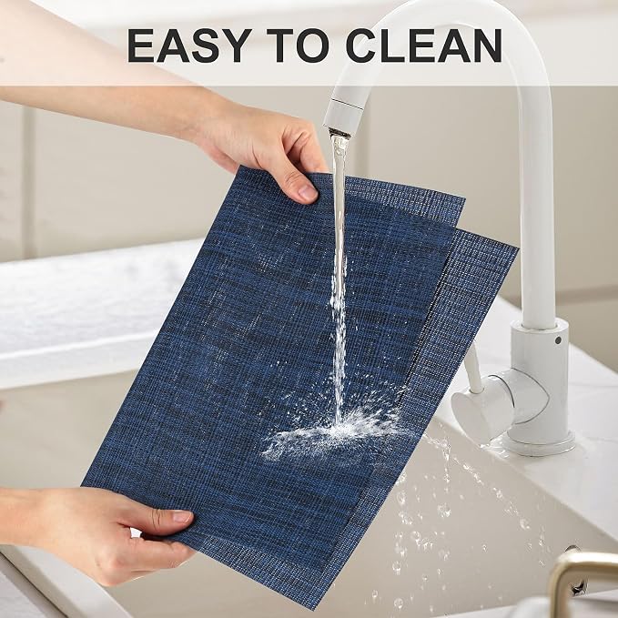Vinyl Placemats Set of 6, PVC Woven Washable Non-Slip Table Mats, Heat - Image 3