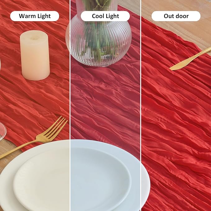 Asee'm 12pcs Red Cheesecloth Table Runner Christmas 10FT Boho Rustic Gauze | - Image 8