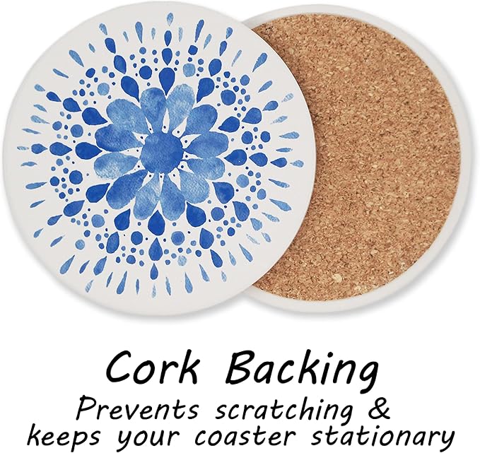 AD Set of 6 Coasters for Drinks Absorbing Round Ceramic Stone Coaster - Image 4