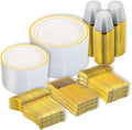 600PCS White and Gold Plastic Plates, Disposable Dinnerware Set | 100 Dinner & by N9RTABLEWARE