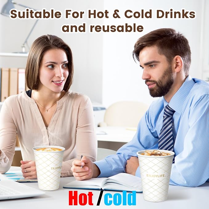 MOUMOULIFE Disposable Paper Coffee Cups 12 oz 300 Count, Leak-Proof Gold Gilded - Image 6