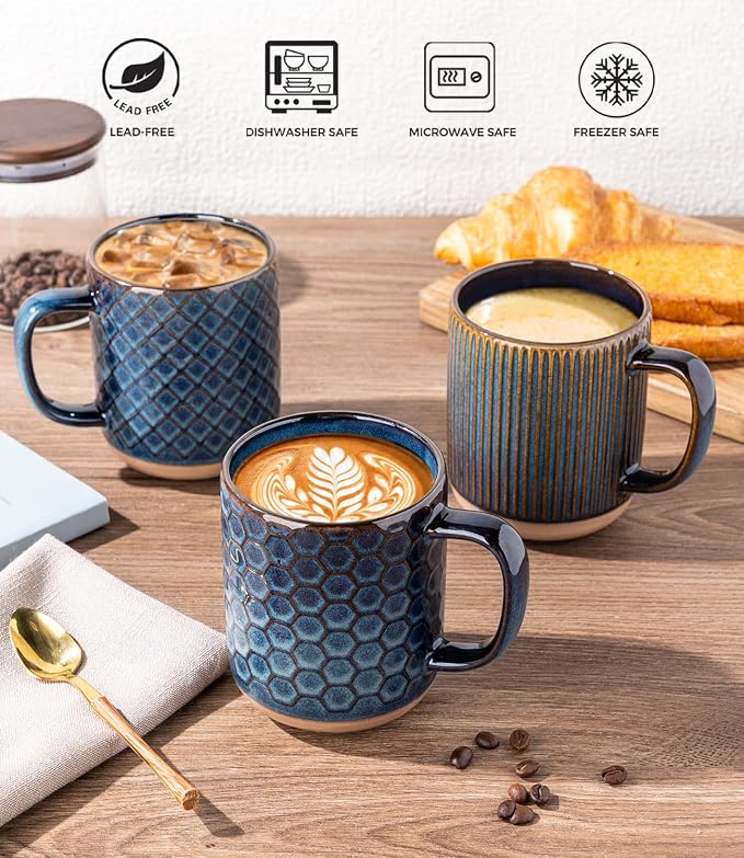 GBhome Coffee Mugs Set of 6, 16 oz Blue Coffee Cups - Image 6