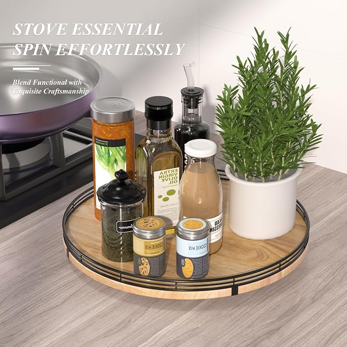 AMH 16-Inch Farmhouse Oak Lazy Susan Organizer - Image 2