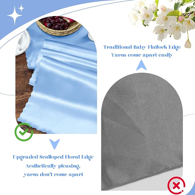 VACVELT Light Blue Satin Table Runners, 12x72 Inch, 6 Pack, Scalloped Edge | - Image 7