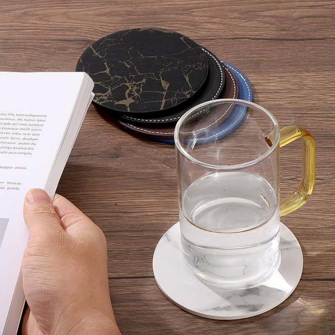 uxcell Round Drink Coasters Set of 8 White Stitched Dual Sided Non-Slip - Image 6