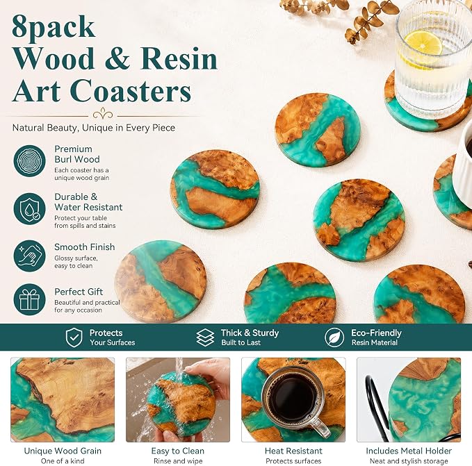 Resin Wood Coaster Set of 8 - Image 6