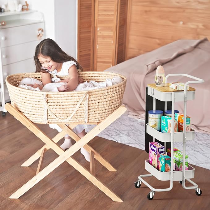 DTK 3-Tier Rolling Cart with Table Top, Metal Utility Cart with Side Bags | - Image 9