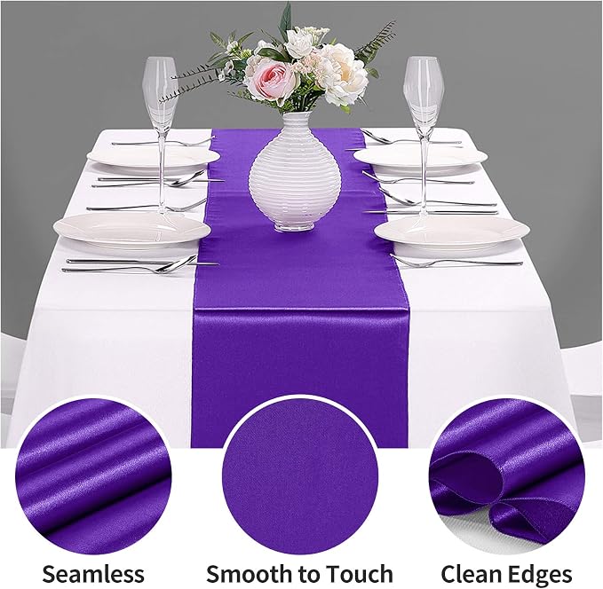 10-Pack Satin Table Runner Purple 12 x 108 inches Long, Table Runners - Image 3