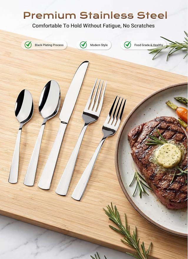 Silverware Set for 8, 45 Piece Stainless Steel Kitchen Utensils Cutlery Set | - Image 4
