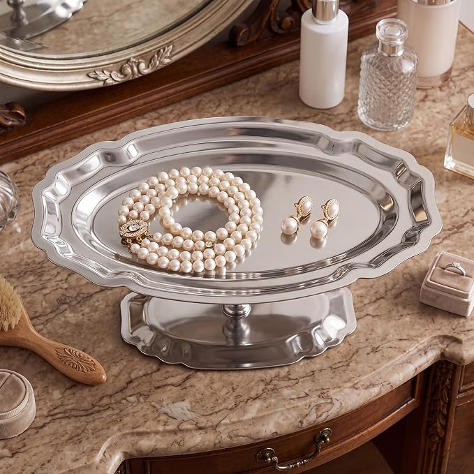 1 Pcs Stainless Steel Footed Serving Tray Oval Elevated Serving Platter Dessert - Image 6