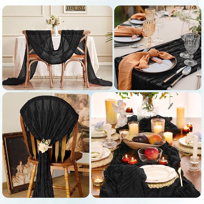 6 Pack Black Cheesecloth Table Runner 17x108 Inch Semi Sheer Boho Gauze Cheese - Image 7