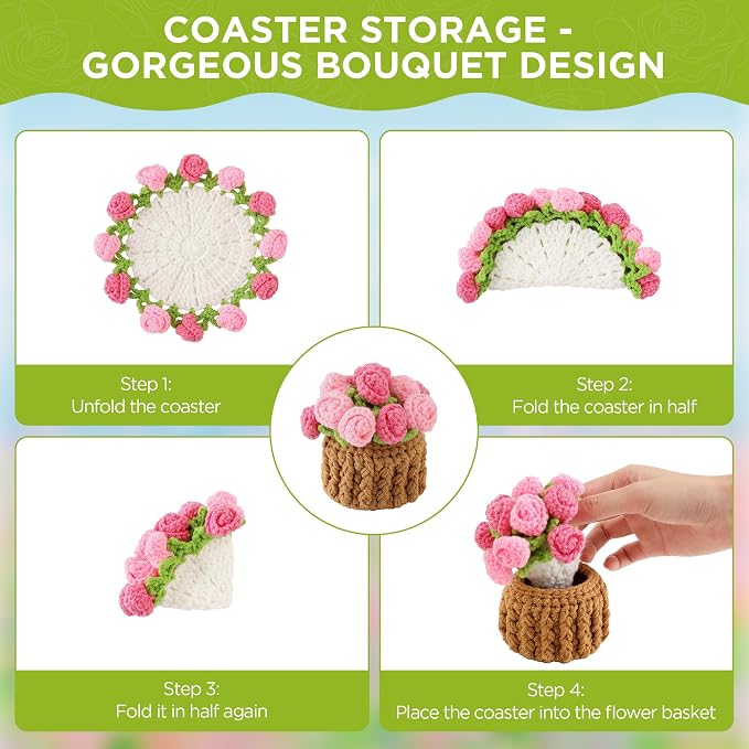 Crochet Flower Coasters, Handmade Bouquet Coasters - Image 3