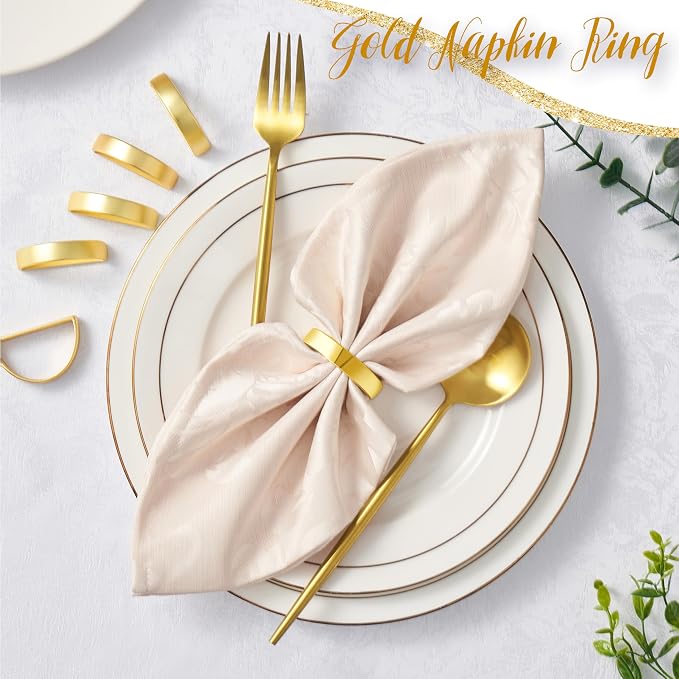Gold Napkin Rings Set of 12, Semicircle Metal Bright Gold Napkin Holder Buckles - Image 2