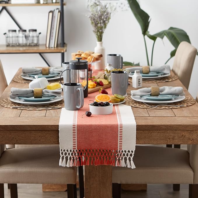 DII Dobby Stripe Table Runner, 13x72 Spice & Cream Background | Woven - Image 4