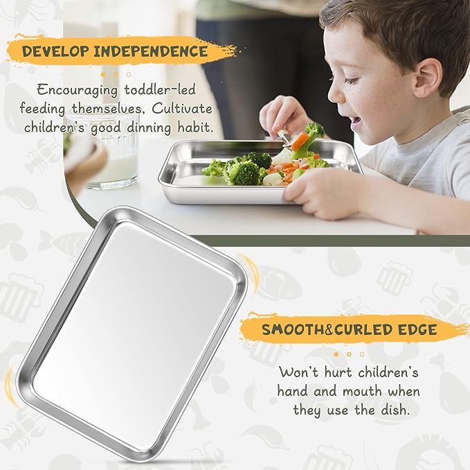 HaWare Stainless Steel Kids Plates, 6-Piece Dinner Dish Set - Image 5