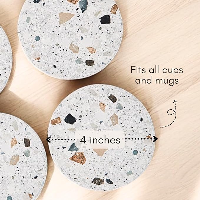 Terrazzo Coasters Set of 6, Colorful Boho Absorbent Ceramic Coasters | Speckled - Image 3