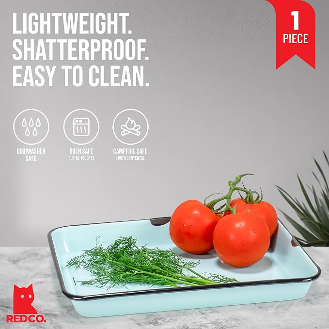 Red Co. 11 x 9 Enamelware Metal Classic 2 Quart Rectangular Serving Tray - Image 2