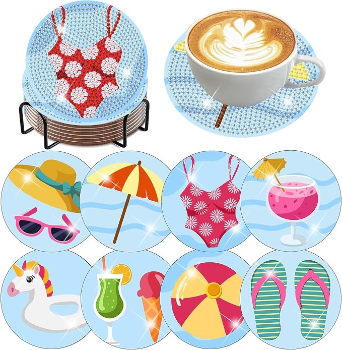 Benjenes 8PCS Summer Diamond Art Coasters Kit by Benjenes