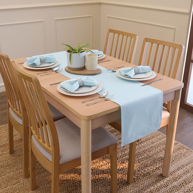 Encasa XO Table Runner, Cotton Canvas Dining Runner 13"x104" | Ice Blue - Image 2