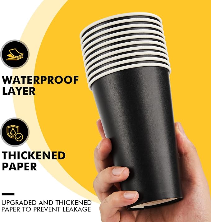 RACETOP 16 oz 100 Pack Black Disposable Coffee Cups - Image 6