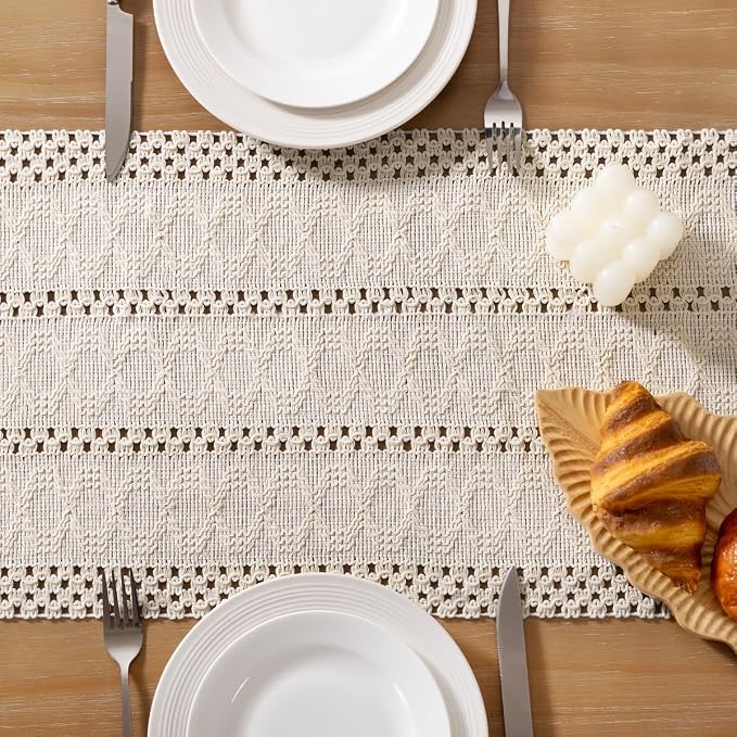 Boho Table Runner Summer Farmhouse Rustic Dining Dresser Scarf Home Decor | - Image 3