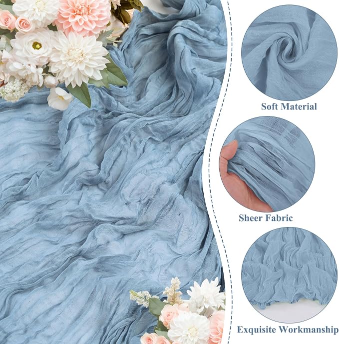 8 Pack Dusty Blue Cheesecloth Table Runner 10FT Long Boho Gauze Fabric Table - Image 3