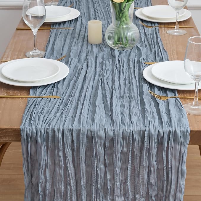 Asee'm Cheesecloth Table Runner 120 Inches Dusty Blue Boho Gauze Cheese Cloth - Image 2