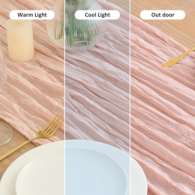 Asee'm 4pcs Cheesecloth Table Runner 120 Inches Dusty Pink Boho Gauze Cheese - Image 8