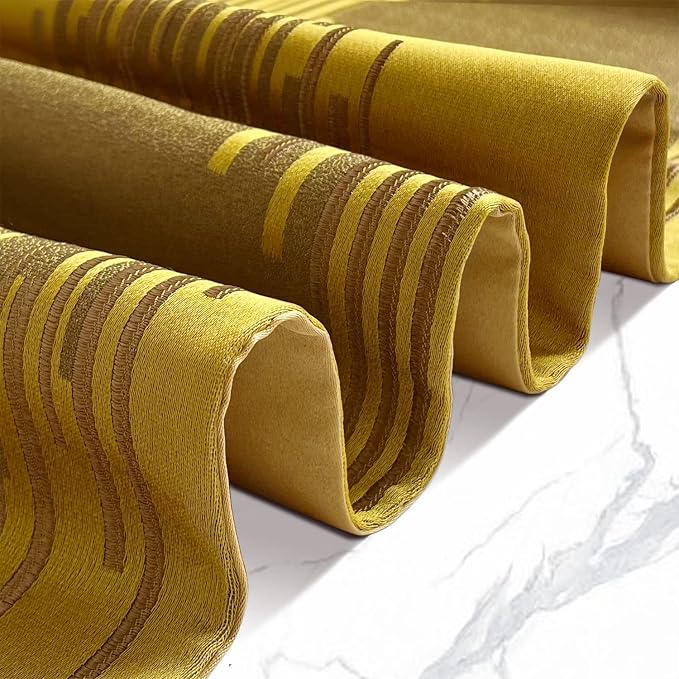 Luxury Gold Table Runner 72 Inches Long, Modern Abstract Geometry, Tassels | - Image 3