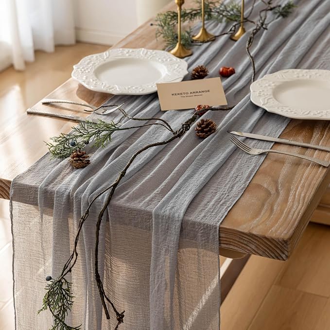 3Pcs Dusty Blue Cheesecloth Table Runner 120 Inches by KEKETOARRANGE