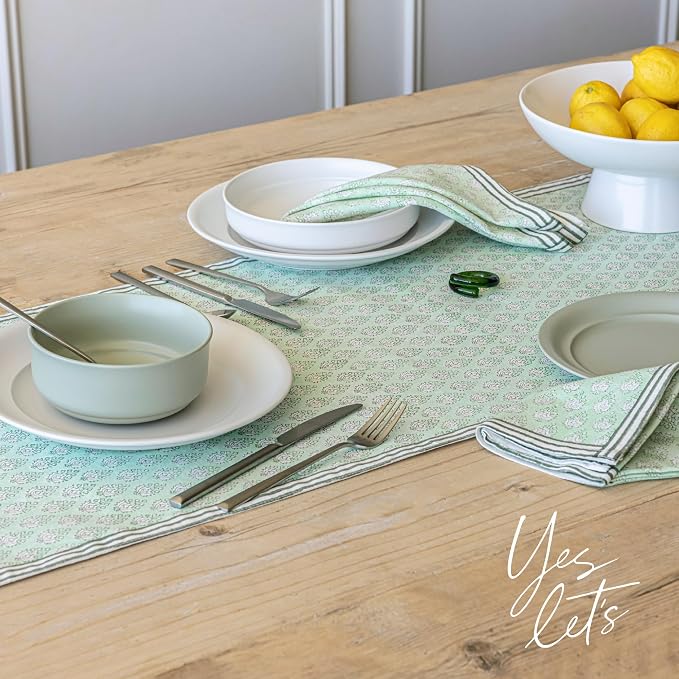 Over&Back 18x108 Hand-Blocked Printed Cotton Table Runner - Image 8