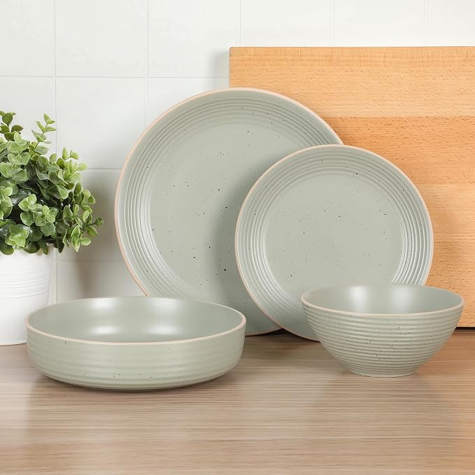 Gibson Home Dinah Double Bowl Stoneware Embossed Speckled Dinnerware Set - Image 2