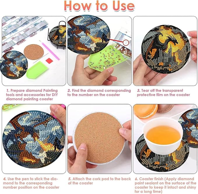 ijbnhd 8 PCS Dragon Diamond Art Coasters Kits - Image 6