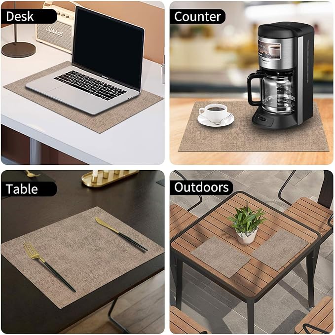 Faux Leather Heat Resistant Placemats 6 Packs, Waterproof Wipeable Dining PU - Image 9