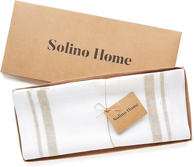 Solino Home 100% Linen Table Runner, 14 x 90 in, Natural and White Striped | - Image 5