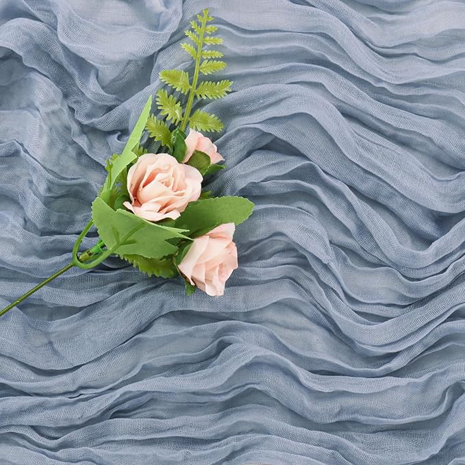 6 Pieces Dusty Blue 10FT Cheesecloth Table Runner Boho Gauze Fabric Table - Image 5