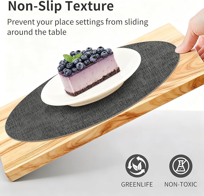 Maxpearl Faux Leather Round Placemats Set of 6, 13.8 inch, Dark Grey | - Image 6