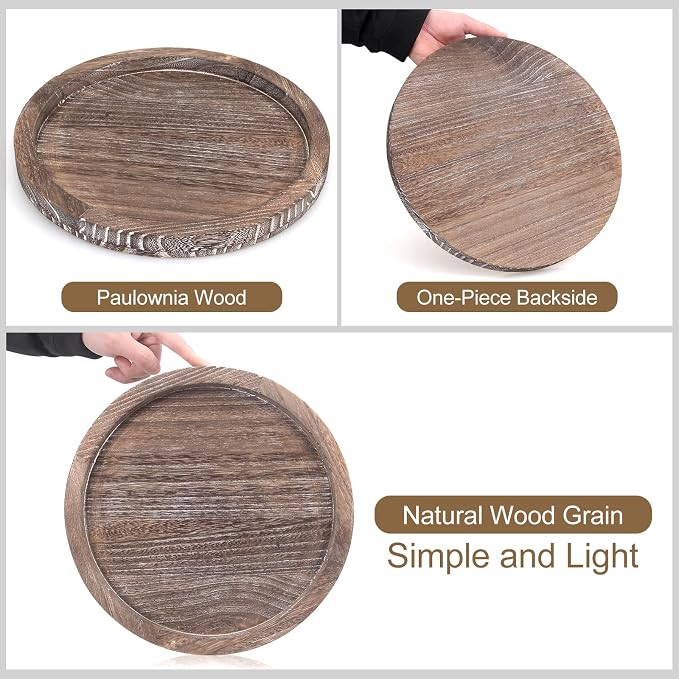 Round Wood Trays Home Decor Farmhouse Coffee Table Centerpieces Decorative | - Image 5