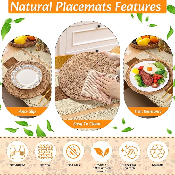 Boho Placemats 4/6/8 Set of Round Woven Placemat Macrame Style Bicolor - Image 6