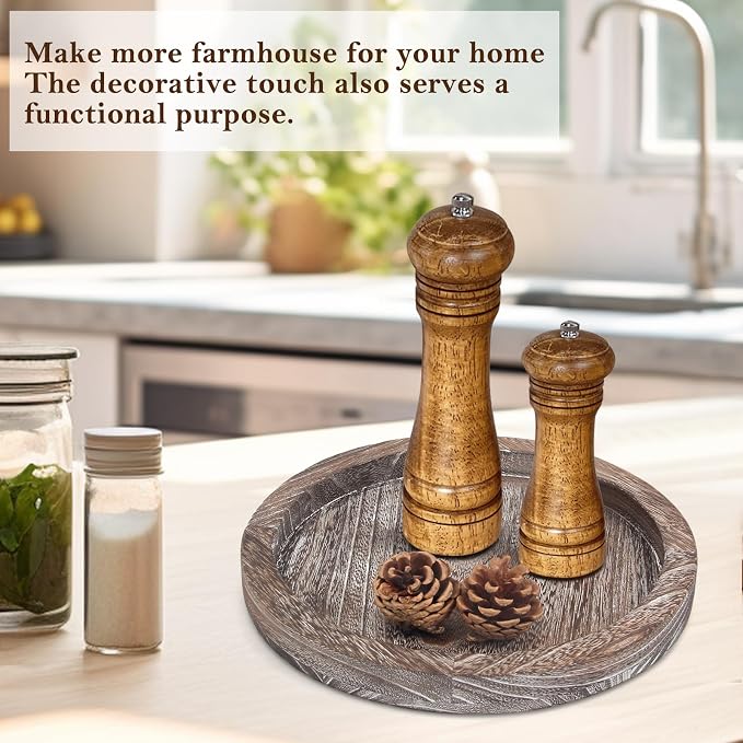 Round Wood Trays Home Decor Farmhouse Coffee Table Centerpieces Decorative | - Image 7