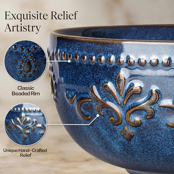 Soup Bowls 32 OZ, Cereal Bowls Set of 4, Embossment Ceramic Ramen Bowl - Image 4