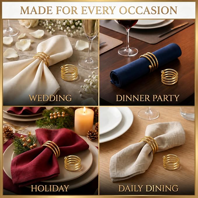 Gold Napkin Rings Set of 12 – Swirl Design – Elegant Napkin Rings Gold - Image 7