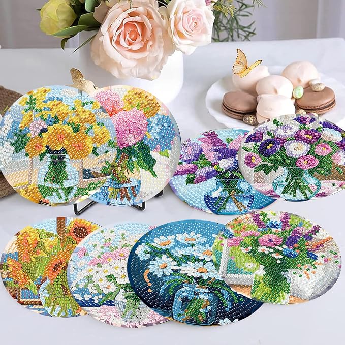 Ekuxom 8 Pcs Flower Diamond Art Coasters Kit - Image 4